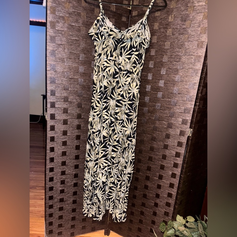 Volcom Coco Maxi Dress Green Black Leaf Print